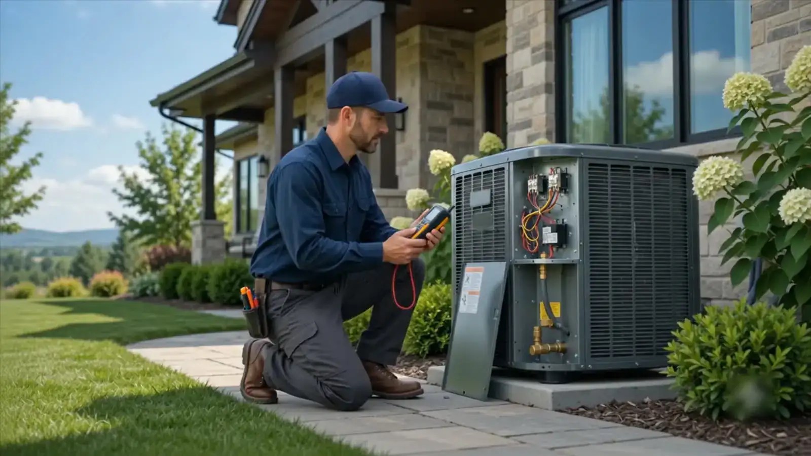 HVAC technician servicing a modern Chattanooga home